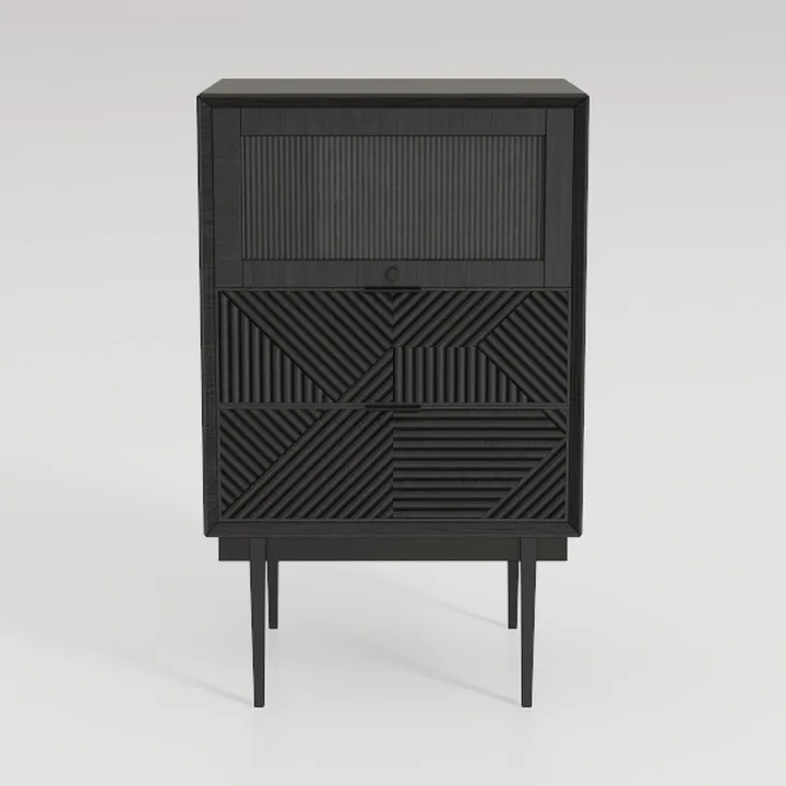 Modern Black Solid Wood Geometric Pattern Accent Cabinet 3D Model