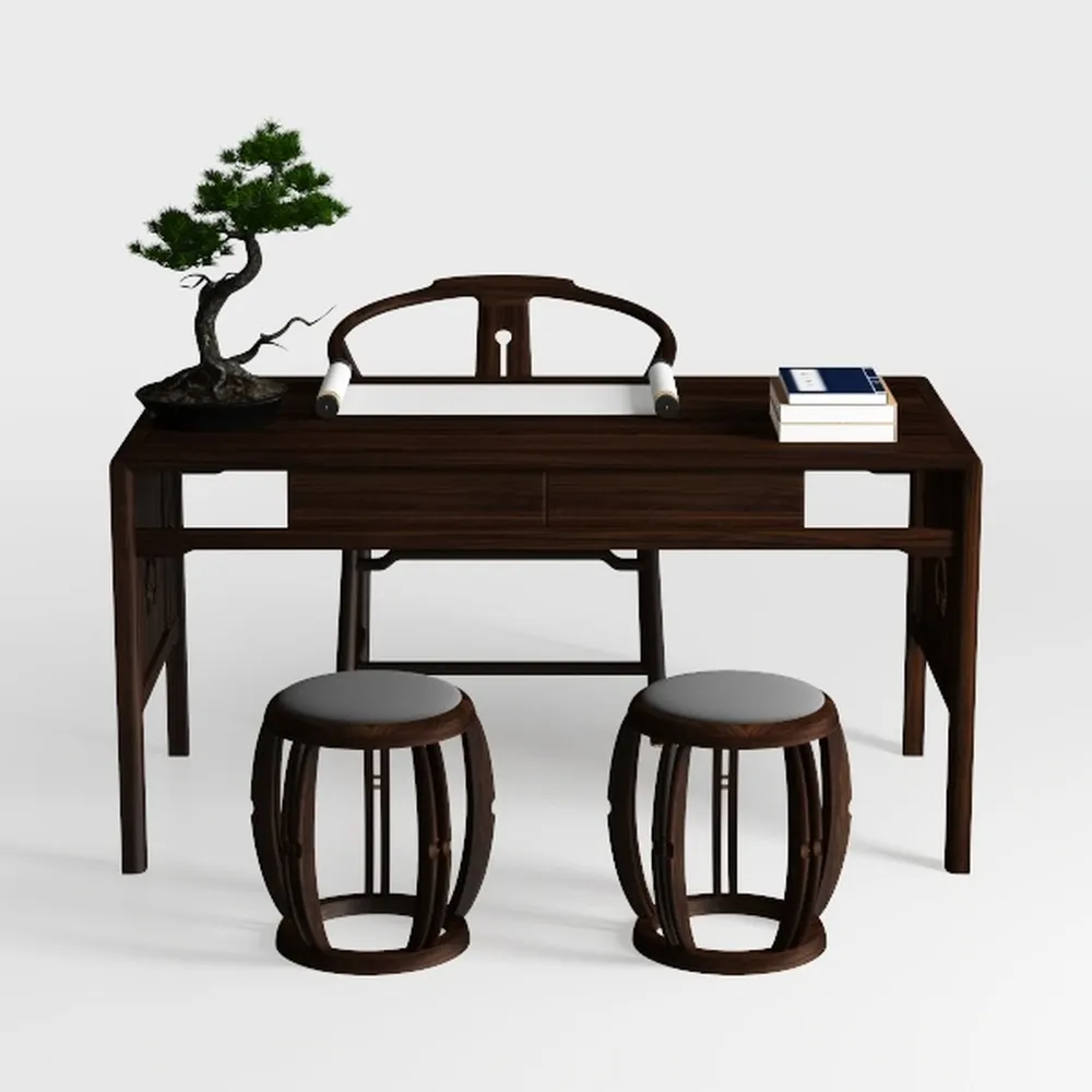 FUKEFUZ Ampia Scrivania Gaming In Legno Massello Con Sedia, Tavolo Ufficio Angolare A L Con Cassetti Portaoggetti, Diverse Opzioni Colore, Scrivania Pc Per Camera Da Letto(Walnut,HORN CHAIR_31.5IN)