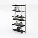 Minimalist Black Metal Open Bookshelf Storage Display 3D Model Left 45 Degree View