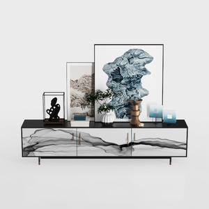 Modern Ink Pattern Solid Wood TV Cabinet Decorative 3D Model