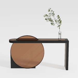 Modern Minimalist Black Metal Amber Glass Console Table 3D Model