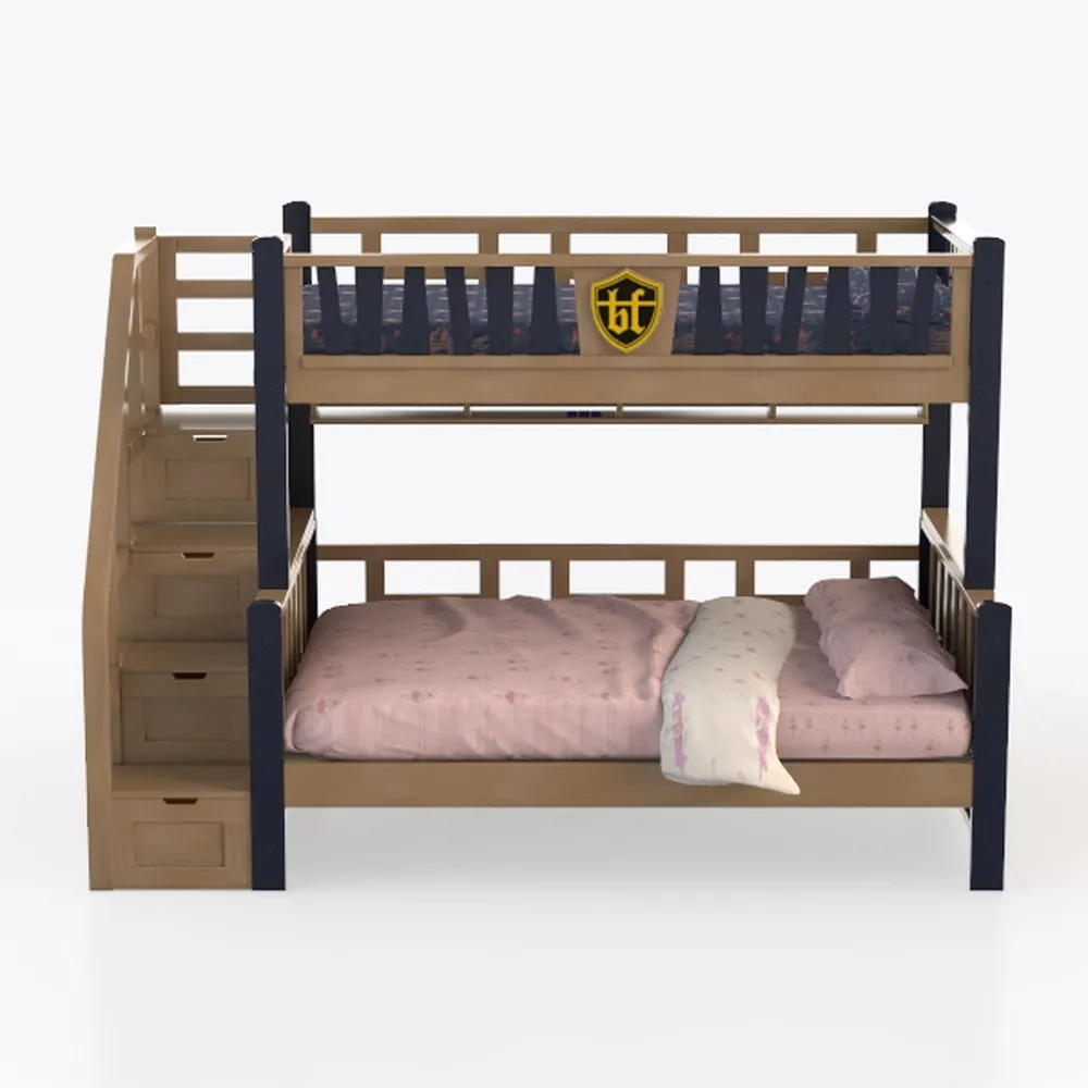 Letto a castello QUBA a 3 posti, 200 x 90 cm, con reti e materasso in bianco, grigio o pino naturale (grigio/rosa)