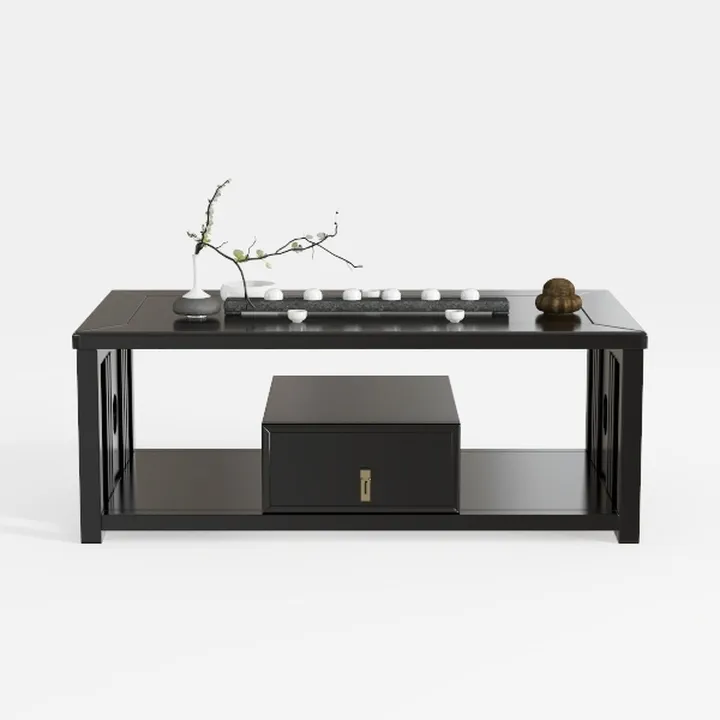 Minimalist Black Solid Wood Storage Coffee Table 3D Model