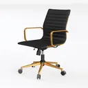 Modern Black Leather Gold Metal Office Chair 3D Model Left 45 Degree View
