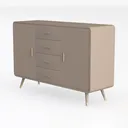 Modern Fluted Solid Wood Sideboard with Gold Hardware 3D Model Left 45 Degree View