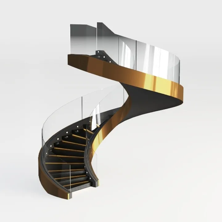 Modern Brass Glass Curved Spiral Staircase 3D Model