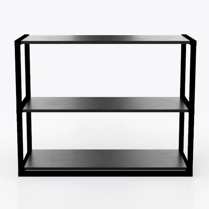 HSH Black Horizontal Bookcase, Metal and Wood Low