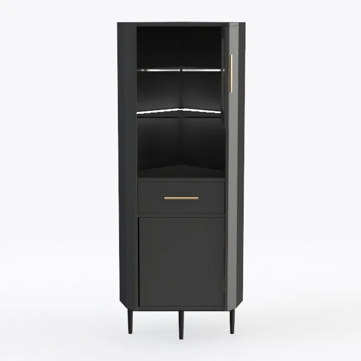 Modern Black Metal Accent Corner Cabinet With Gold Hardware 3D Model