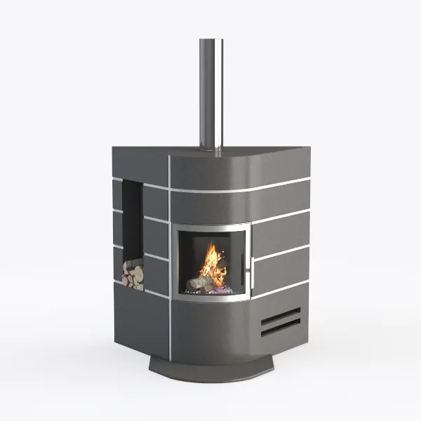 Modern Dark Metal Freestanding Wood Burning Fireplace 3D Model Front View