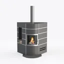 Modern Dark Metal Freestanding Wood Burning Fireplace 3D Model Front View