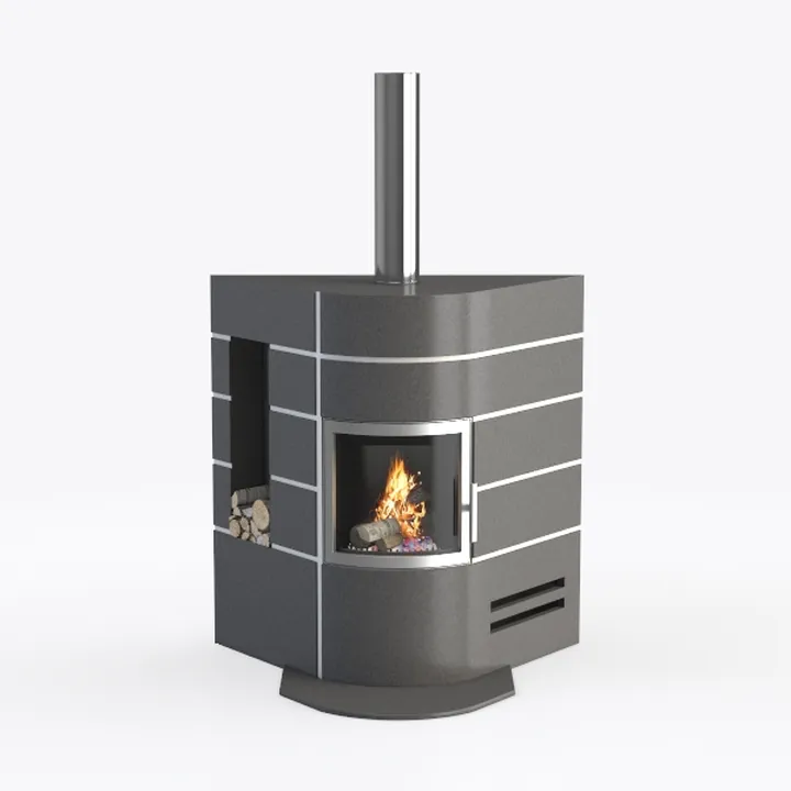 Modern Dark Metal Freestanding Wood Burning Fireplace 3D Model