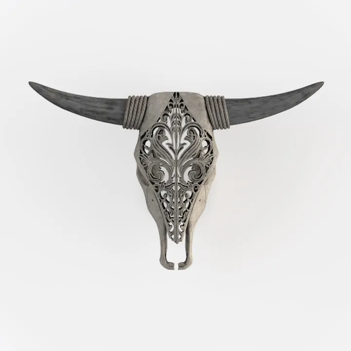 Vintage Carved Resin Bull Skull Wall Decor 3D Model