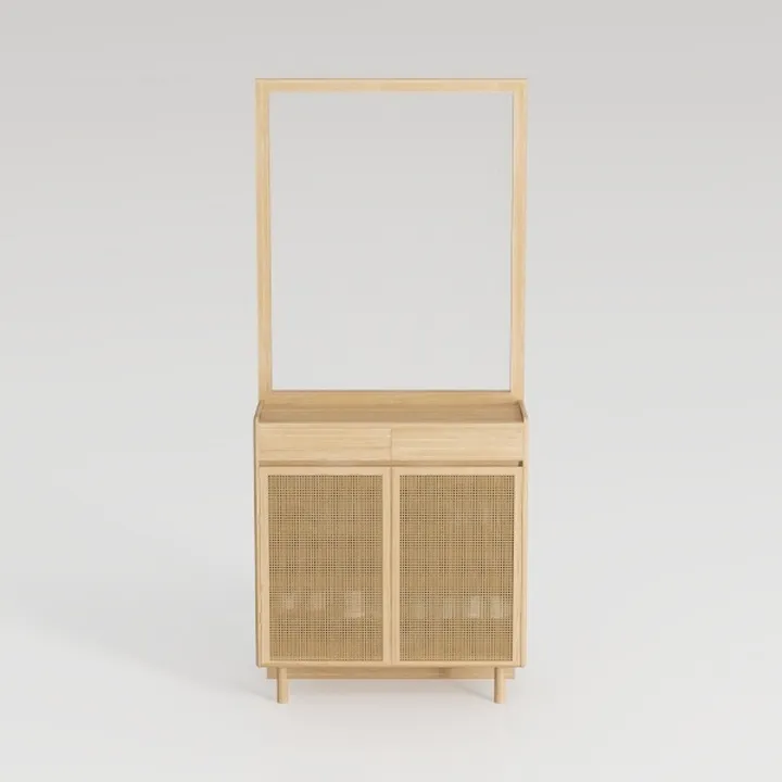 Minimalist Japandi Solid Wood Rattan Storage Cabinet 3D Model