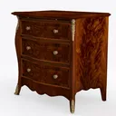 Vintage Solid Walnut Ornate 3 Drawer Dresser 3D Model Left 45 Degree View