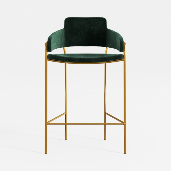 Modern Set of 4 Blue Seat Low Back Swivel Bar Stoo