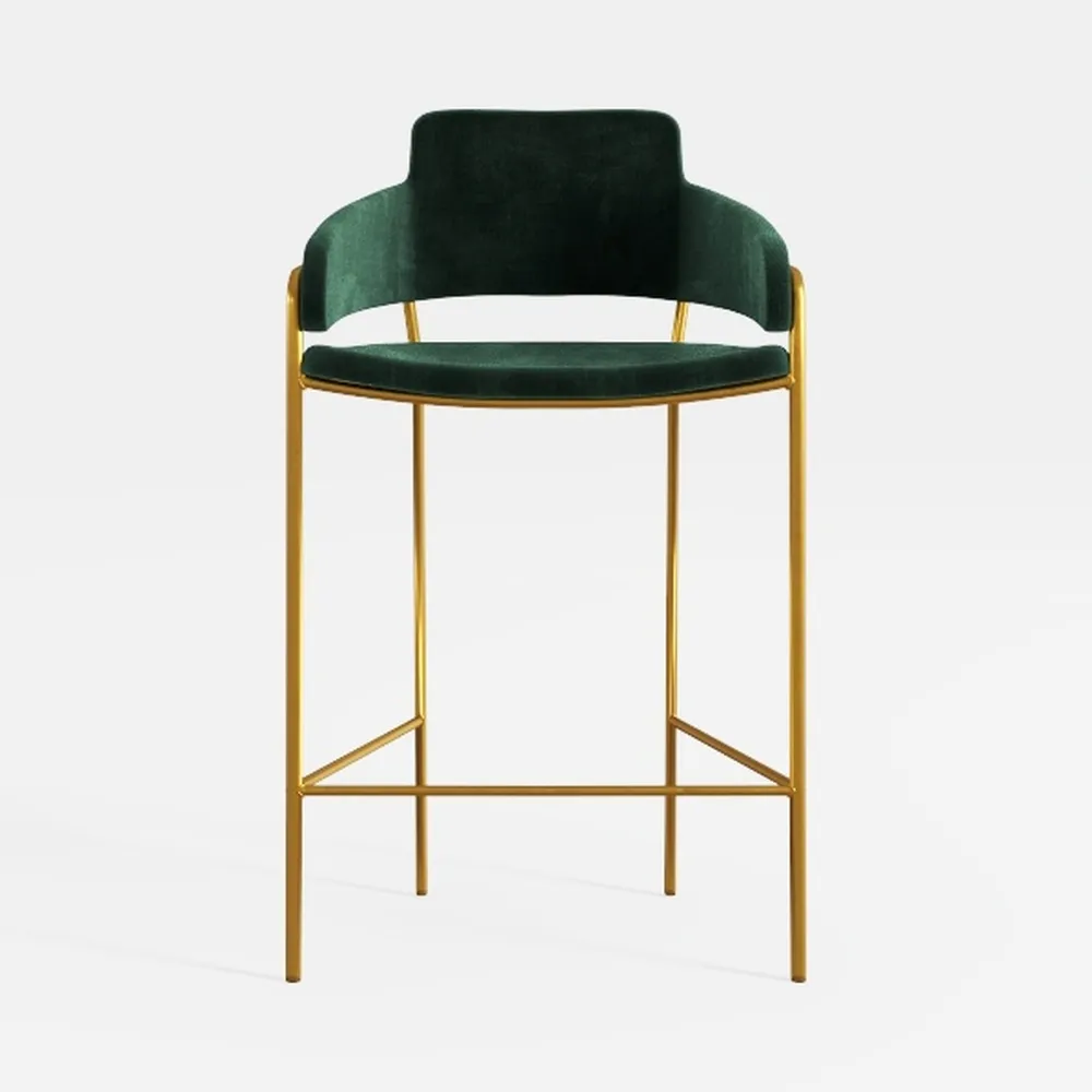 Modern Set of 4 Blue Seat Low Back Swivel Bar Stoo