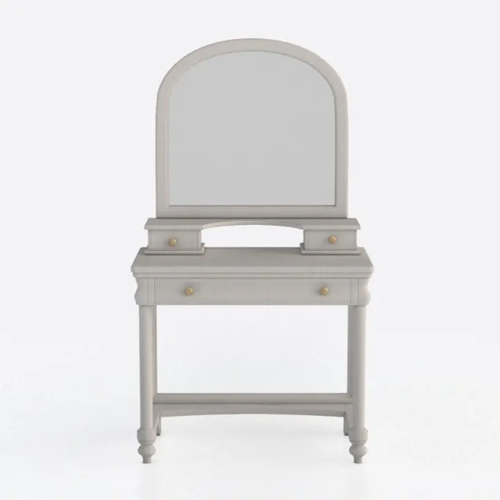Minimalist Solid Wood Vanity Table with Arched Mirror 3D Model