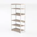 Minimalist Solid Wood Metal Bookshelf Open Storage 3D Model Left 45 Degree View