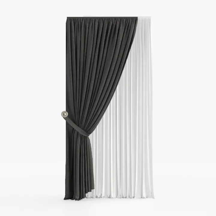 Minimalist Fabric Two Tone Window Curtain 3D Model