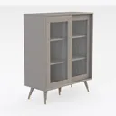 Modern Minimalist Solid Wood Glass Double Door Storage Cabinet 3D Model Right 45 Degree View