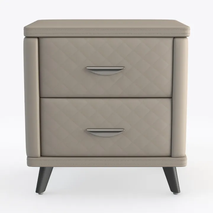 Modern Leather Quilted Two Drawer Nightstand 3D Model