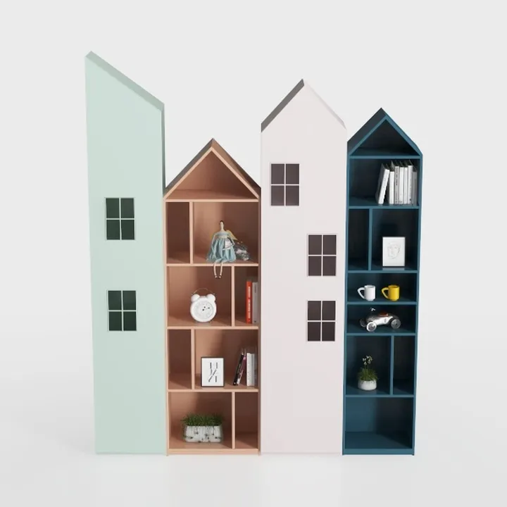 Colorful Cute House Shaped Kids Bookshelf 3D Model