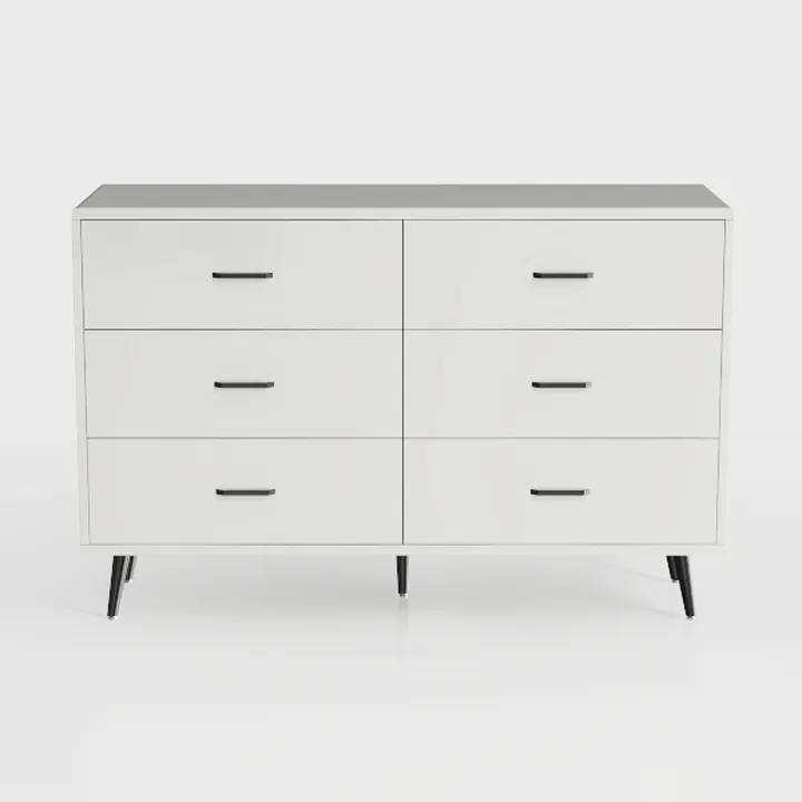Modern Minimalist White Wooden 6 Drawer Dresser 3D Model