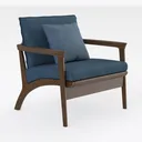 Modern Solid Wood Blue Fabric Armchair 3D Model Right 45 Degree View