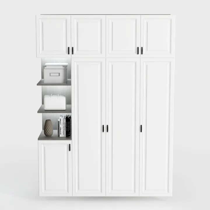Minimalist White Solid Wood Multi functional Wardrobe Cabinet 3D Model