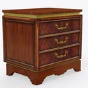 Vintage Solid Walnut Brass Three Drawer Nightstand 3D Model Right 45 Degree View