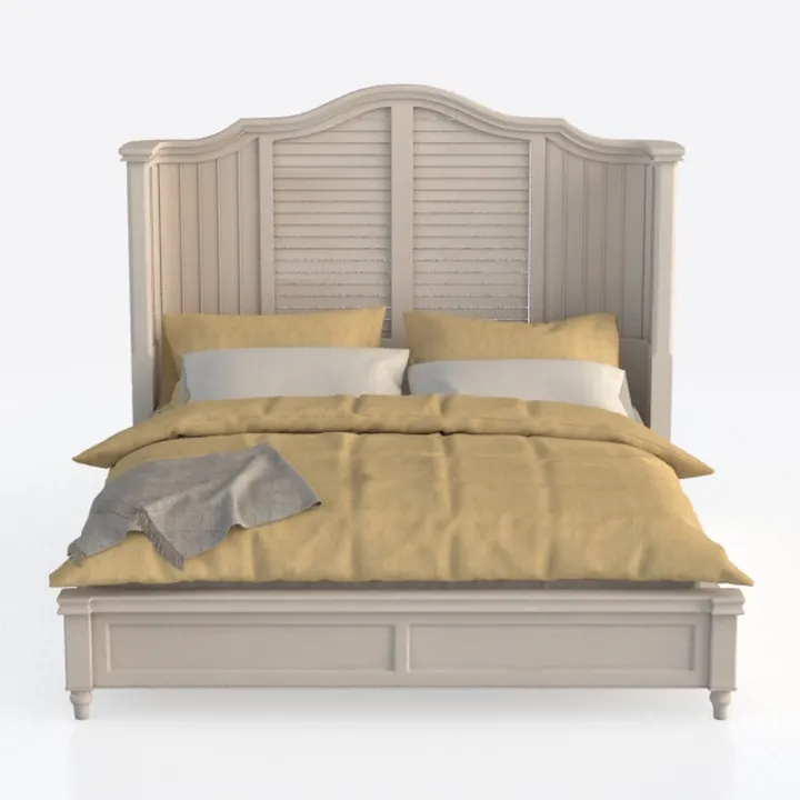 Minimalist Vintage Solid Wood Wingback Bed 3D Model