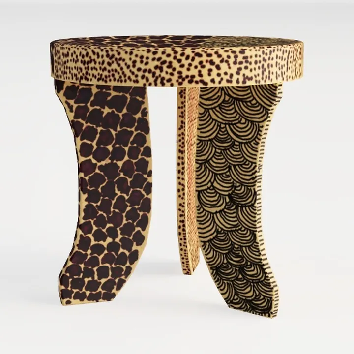 Eclectic Animal Print Patterned Round Side Table 3D Model