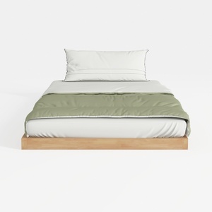 Minimalist Solid Wood Platform Bed with Bedding 3D Model