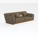 Luxury Tufted Leather Fabric Sofa with Marble Accents and Throw Pillows 3D Model Right 45 Degree View