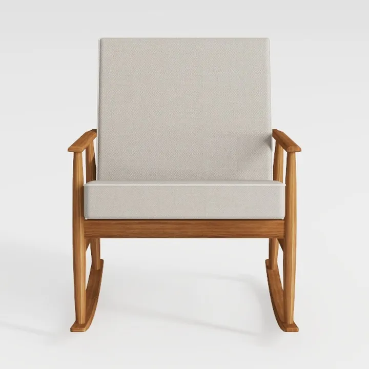 Mid Century Solid Wood Linen Upholstered Rocking Chair 3D Model