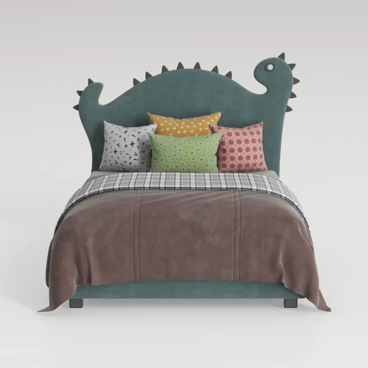 Cartoon Dinosaur Shaped Velvet Kids Bed 3D Model
