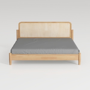 Minimalist Japandi Solid Wood Rattan King Bed 3D Model
