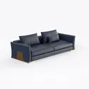 Modern Navy Blue Leather Large Sofa With Throw Pillows 3D Model Right 45 Degree View