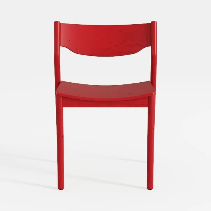 Minimalist Red Solid Wood Dining Chair 3D Model