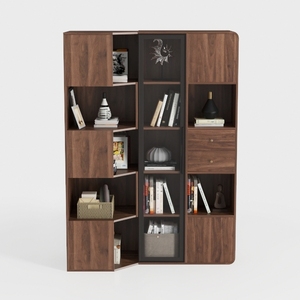 Modern Walnut Solid Wood Multi functional Storage Bookshelf Cabinet 3D Model