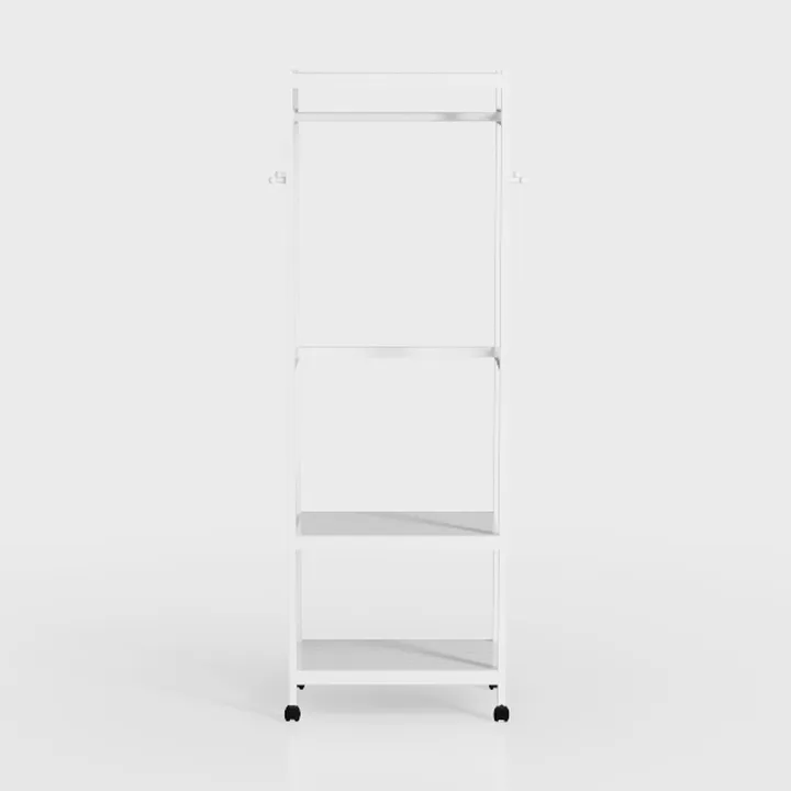 Minimalist White Metal Rolling Open Clothing Rack 3D Model
