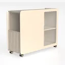 Minimalist Marble Top Solid Wood Rolling Storage Cabinet 3D Model Left 45 Degree View