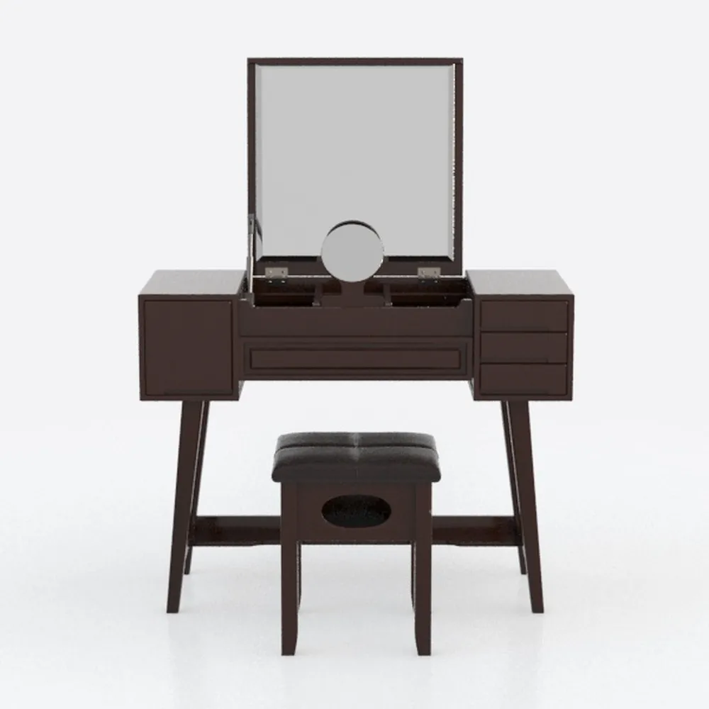 3-Piece Brown and Black Makeup Vanity Set with Tri