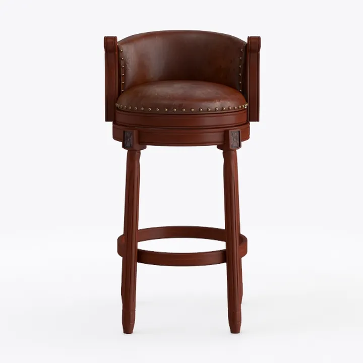 Vintage Leather Solid Wood Bar Stool with Nailhead Trim 3D Model