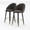 Modern Velvet Upholstered Bar Stools With Gold Metal Accents 3D Model Left 45 Degree View