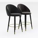 Modern Velvet Upholstered Bar Stools With Gold Metal Accents 3D Model Right 45 Degree View