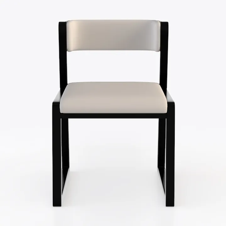 Minimalist Black Metal Beige Fabric Dining Chair 3D Model