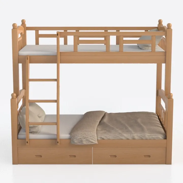Solid Wood Kids Bunk Bed with Underbed Storage Drawers 3D Model