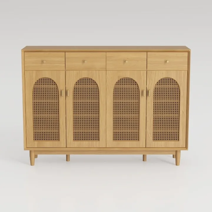 Rattan Sideboard Buffet Cabinet, 4 Doors Accent