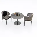 Modern Rattan Fabric Metal Marble Top Dining Table Chair Set 3D Model Right 45 Degree View